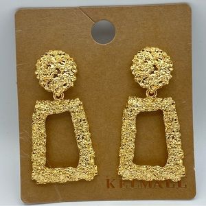 Chunky Gold Tone Geometric Drop Earrings Textured Bohemian Boho Heavy Fashion